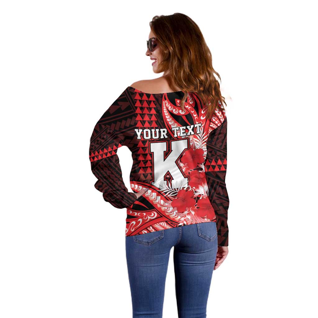 Personalised Hawaii Kalani High School Off Shoulder Sweater Tribal Tattoo With Hibiscus Flowers LT05 - Polynesian Pride
