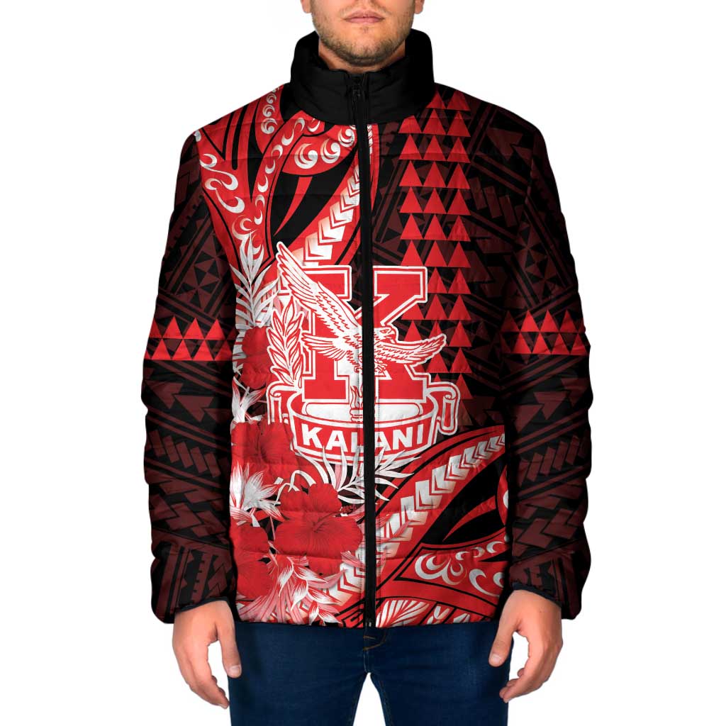 Personalised Hawaii Kalani High School Padded Jacket Tribal Tattoo With Hibiscus Flowers LT05 Men Red - Polynesian Pride