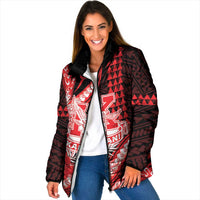 Personalised Hawaii Kalani High School Padded Jacket Tribal Tattoo With Hibiscus Flowers LT05 Women Red - Polynesian Pride