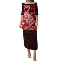 Personalised Hawaii Kalani High School Puletasi Tribal Tattoo With Hibiscus Flowers LT05 Long Dress Red - Polynesian Pride