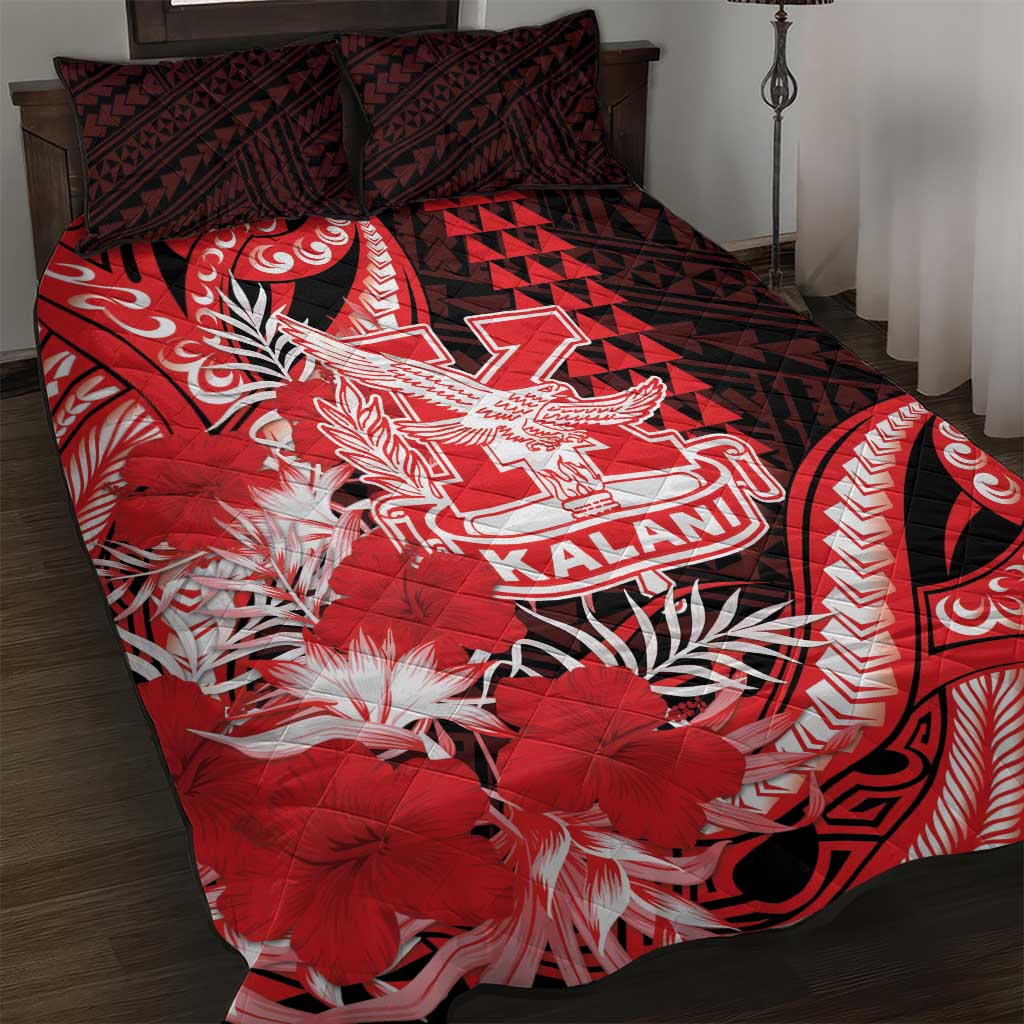 Hawaii Kalani High School Quilt Bed Set Tribal Tattoo With Hibiscus Flowers LT05 Red - Polynesian Pride