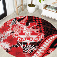 Hawaii Kalani High School Round Carpet Tribal Tattoo With Hibiscus Flowers LT05 Red - Polynesian Pride