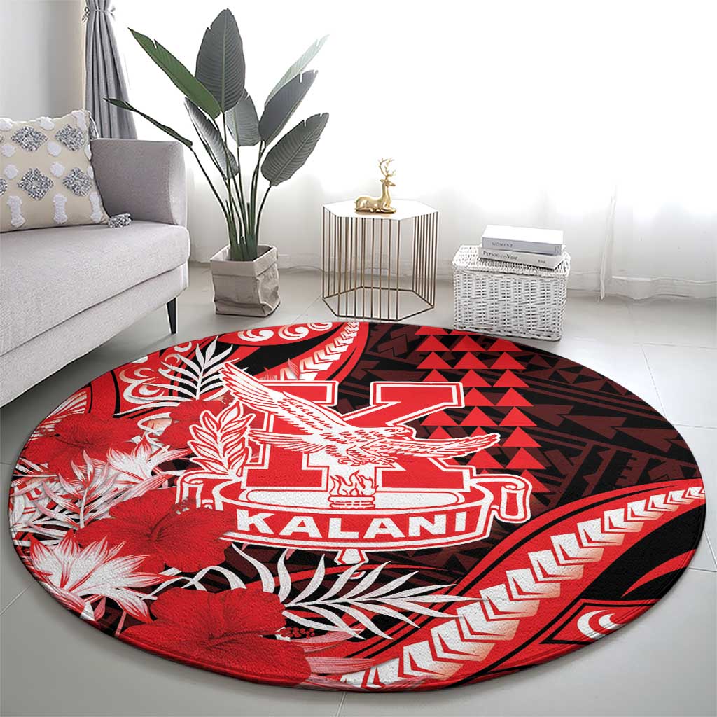 Hawaii Kalani High School Round Carpet Tribal Tattoo With Hibiscus Flowers LT05 - Polynesian Pride