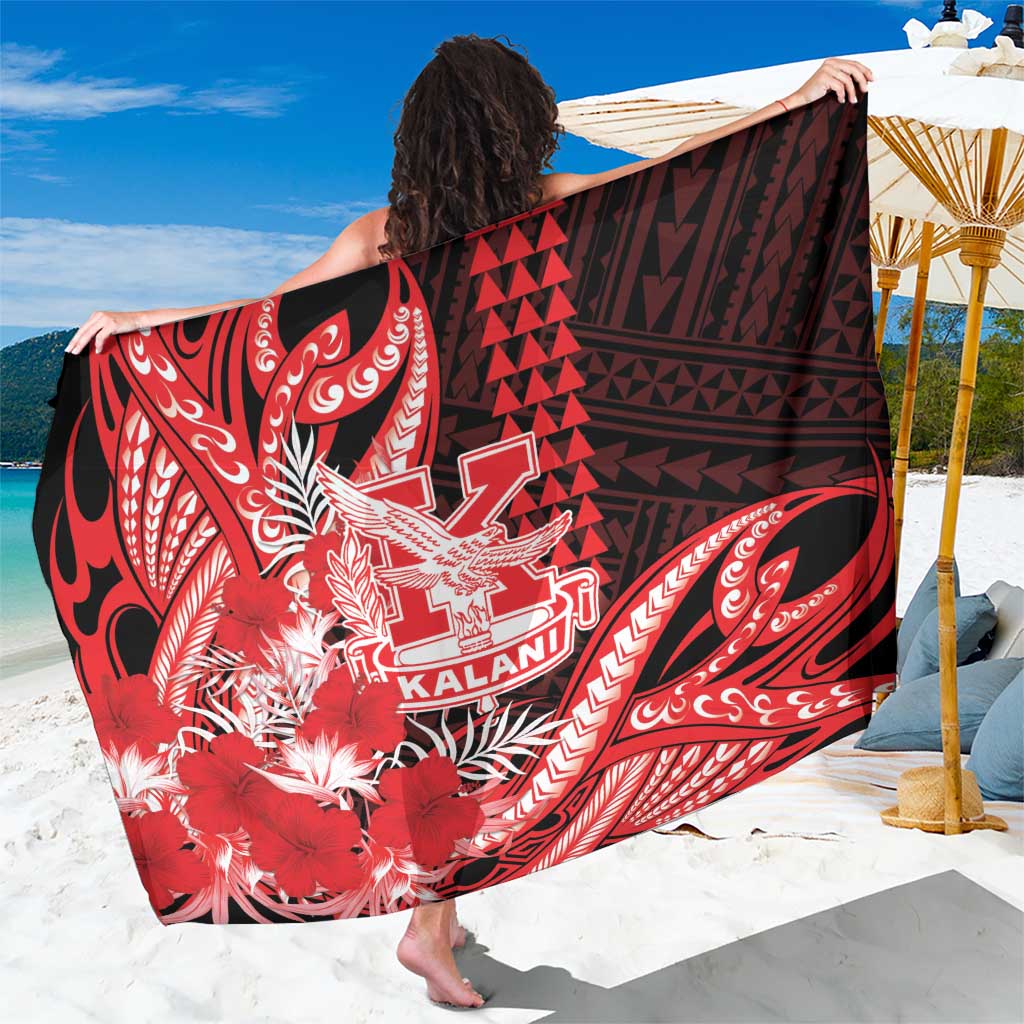 Hawaii Kalani High School Sarong Tribal Tattoo With Hibiscus Flowers LT05 One Size 44 x 66 inches Red - Polynesian Pride