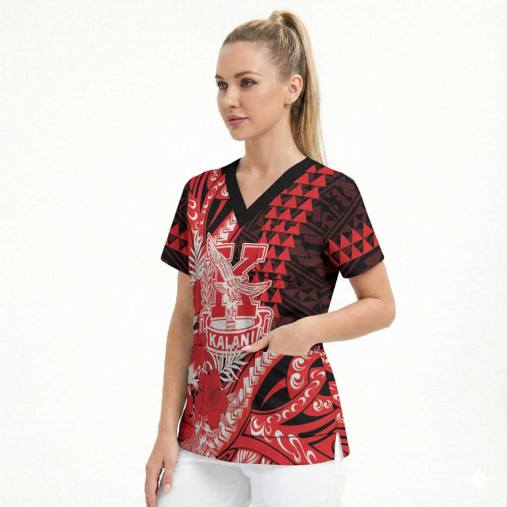 Personalised Hawaii Kalani High School Scrub Top Tribal Tattoo With Hibiscus Flowers LT05 - Polynesian Pride