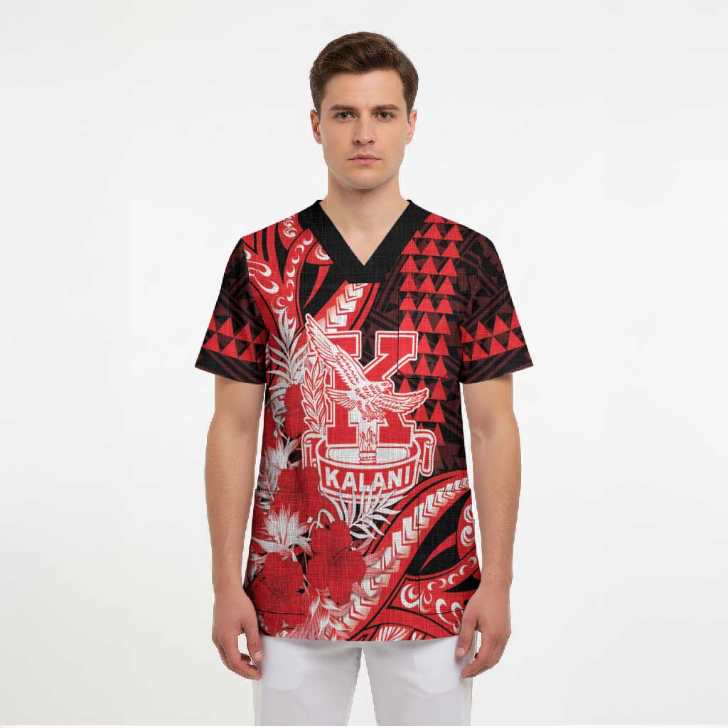 Personalised Hawaii Kalani High School Scrub Top Tribal Tattoo With Hibiscus Flowers LT05 - Polynesian Pride