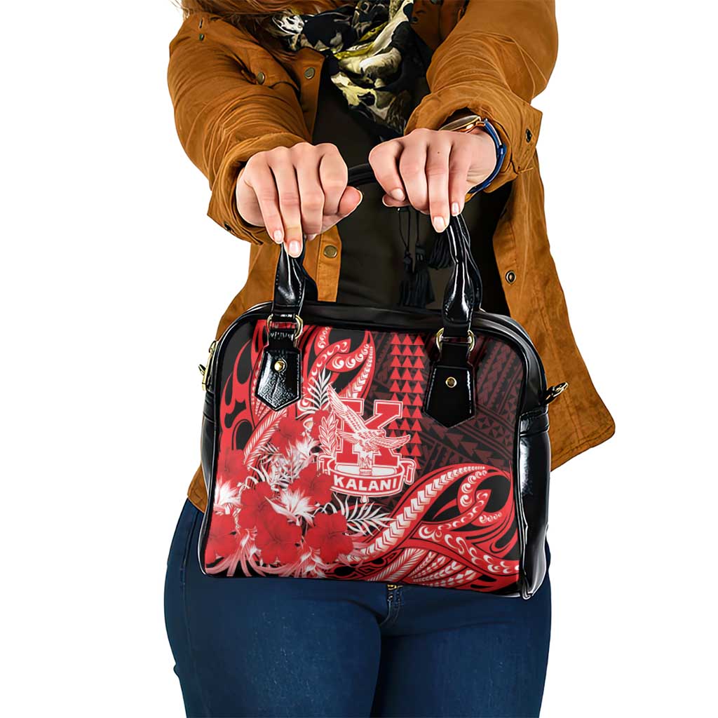 Hawaii Kalani High School Shoulder Handbag Tribal Tattoo With Hibiscus Flowers LT05 One Size Red - Polynesian Pride