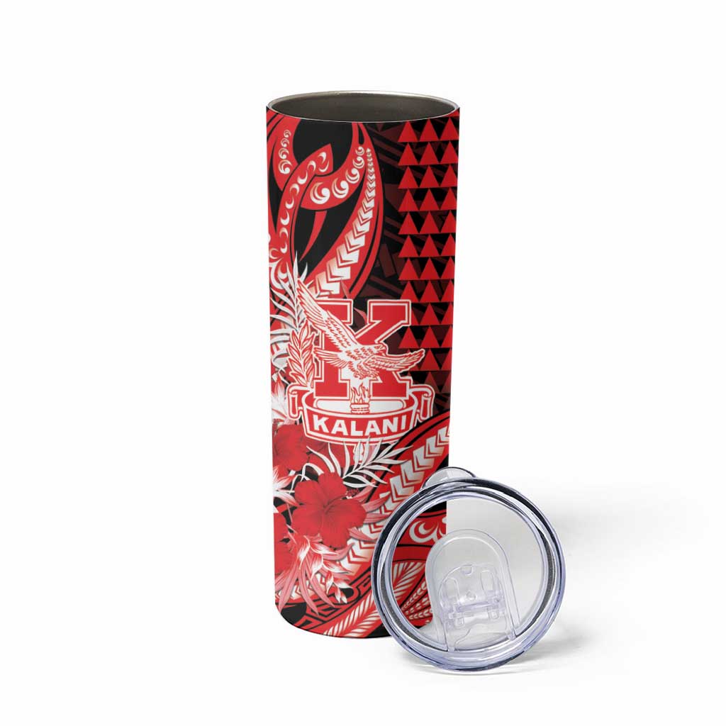 Personalised Hawaii Kalani High School Skinny Tumbler Tribal Tattoo With Hibiscus Flowers