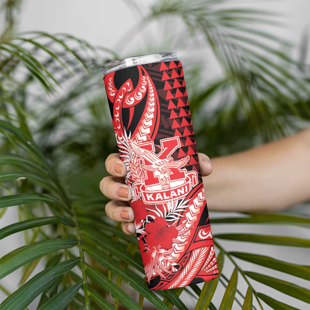 Personalised Hawaii Kalani High School Skinny Tumbler Tribal Tattoo With Hibiscus Flowers
