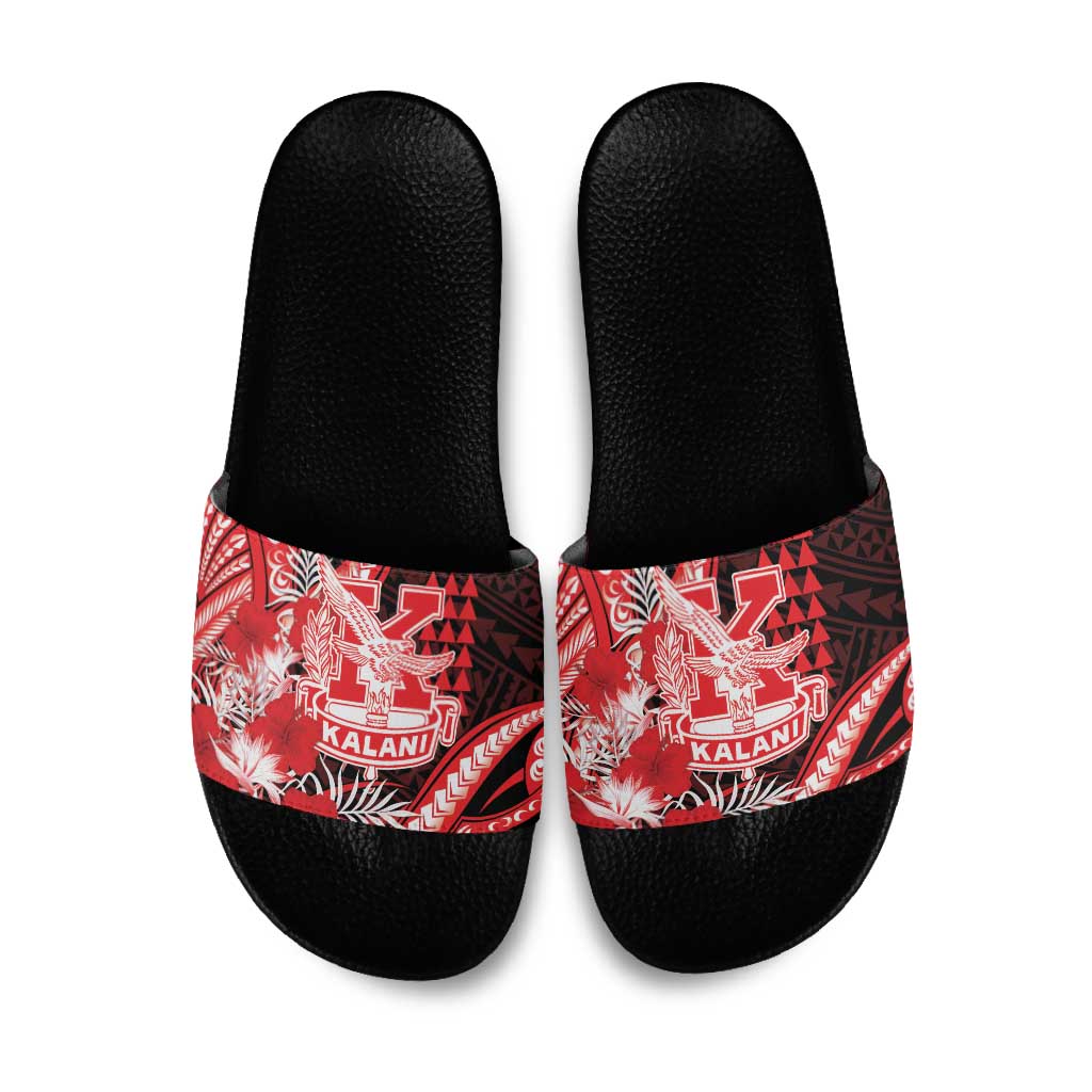Hawaii Kalani High School Slide Sandals Tribal Tattoo With Hibiscus Flowers LT05 Red - Polynesian Pride