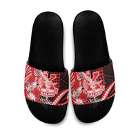 Hawaii Kalani High School Slide Sandals Tribal Tattoo With Hibiscus Flowers LT05 Red - Polynesian Pride