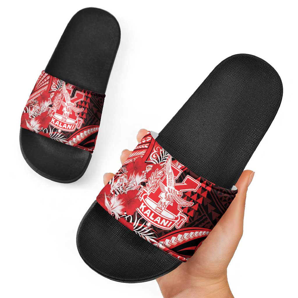 Hawaii Kalani High School Slide Sandals Tribal Tattoo With Hibiscus Flowers LT05 - Polynesian Pride