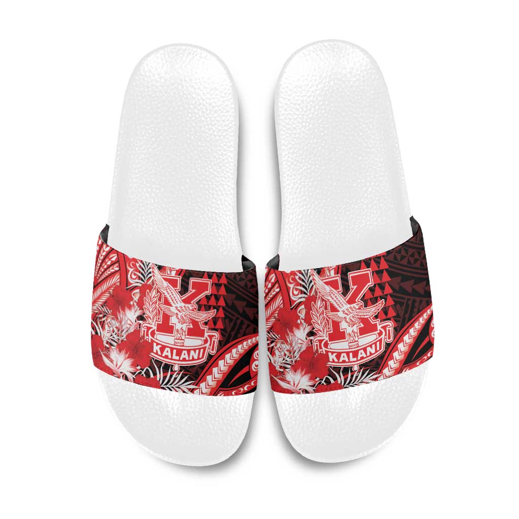 Hawaii Kalani High School Slide Sandals Tribal Tattoo With Hibiscus Flowers LT05 Red - Polynesian Pride