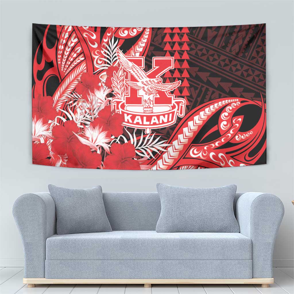 Hawaii Kalani High School Tapestry Tribal Tattoo With Hibiscus Flowers
