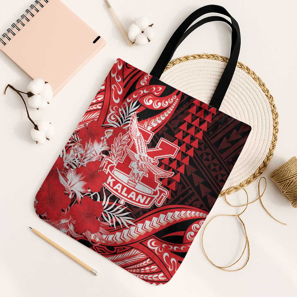 Hawaii Kalani High School Tote Bag Tribal Tattoo With Hibiscus Flowers LT05 Black Strap One Size Red - Polynesian Pride