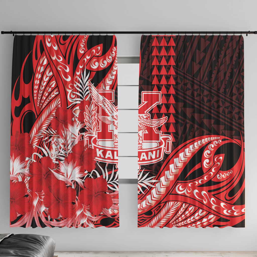 Hawaii Kalani High School Window Curtain Tribal Tattoo With Hibiscus Flowers LT05 With Hooks Red - Polynesian Pride