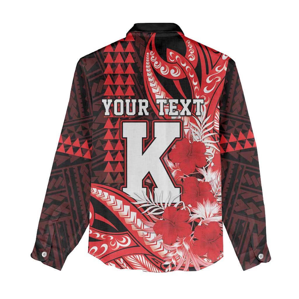 Personalised Hawaii Kalani High School Women Casual Shirt Tribal Tattoo With Hibiscus Flowers