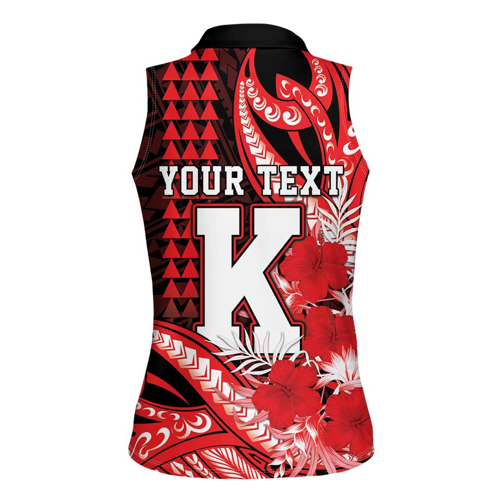 Personalised Hawaii Kalani High School Women Sleeveless Polo Shirt Tribal Tattoo With Hibiscus Flowers