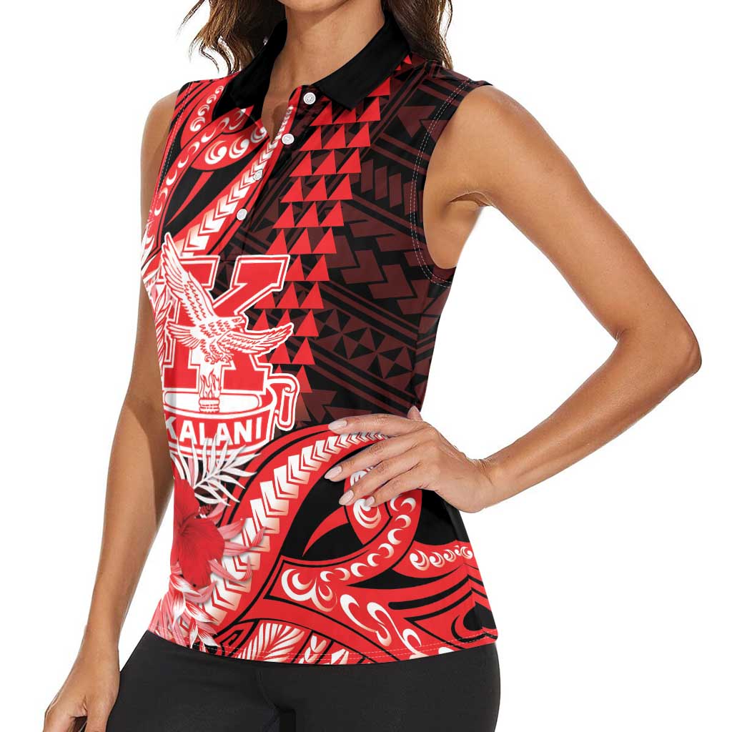 Personalised Hawaii Kalani High School Women Sleeveless Polo Shirt Tribal Tattoo With Hibiscus Flowers