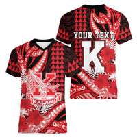Personalised Hawaii Kalani High School Women V-Neck T-Shirt Tribal Tattoo With Hibiscus Flowers