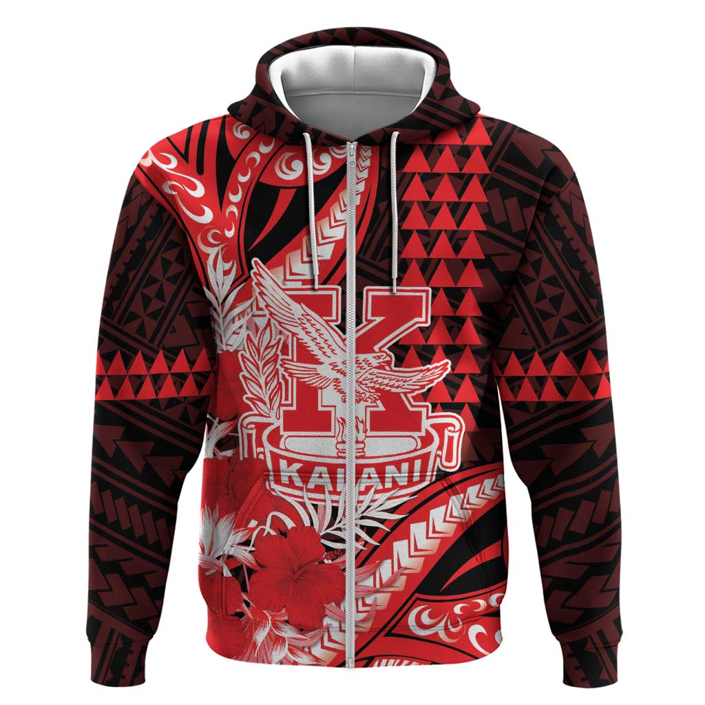 Personalised Hawaii Kalani High School Zip Hoodie Tribal Tattoo With Hibiscus Flowers LT05 Zip Hoodie Red - Polynesian Pride