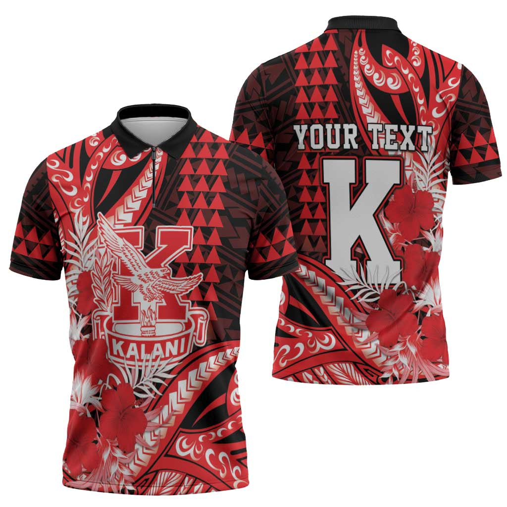 Personalised Hawaii Kalani High School Zipper Polo Shirt Tribal Tattoo With Hibiscus Flowers