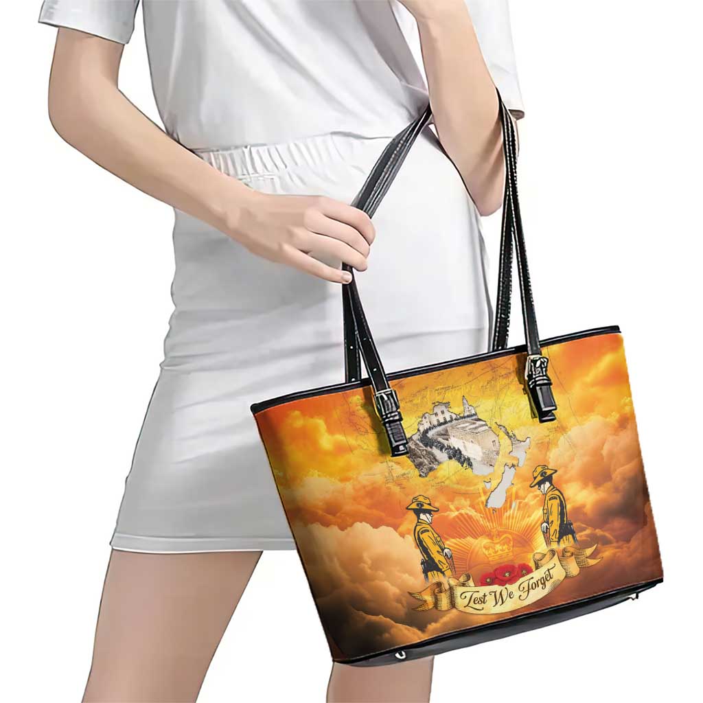New Zealand And Australia ANZAC Day Leather Tote Bag Sinai Palestine Campaign Lest We Forget