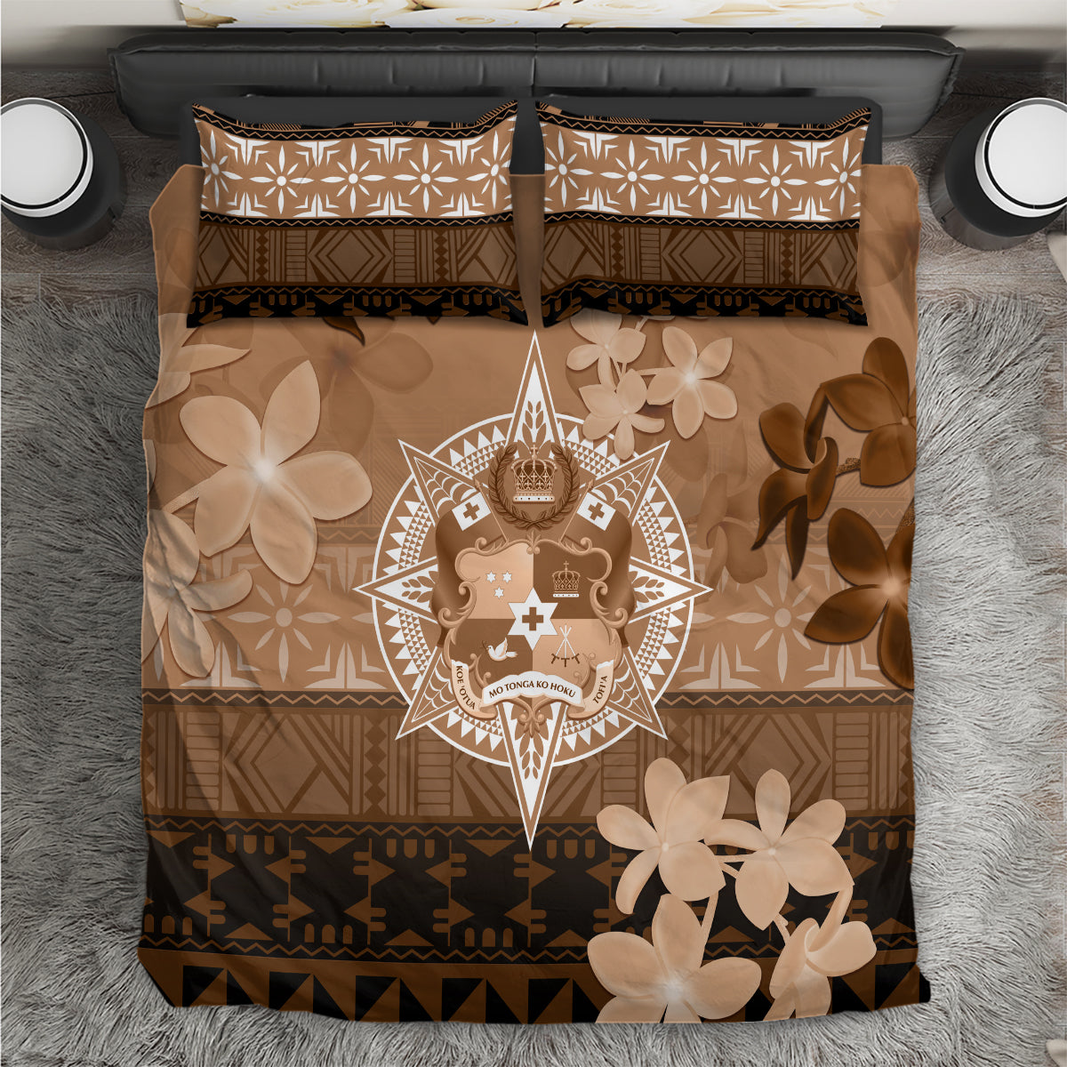 Tonga Emancipation Day Bedding Set Tongan Kupesi Ngatu Pattern Vintage Style LT05 Brown - Polynesian Pride