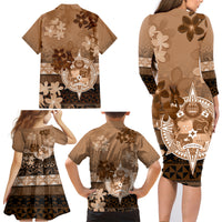 Tonga Emancipation Day Family Matching Long Sleeve Bodycon Dress and Hawaiian Shirt Tongan Kupesi Ngatu Pattern Vintage Style