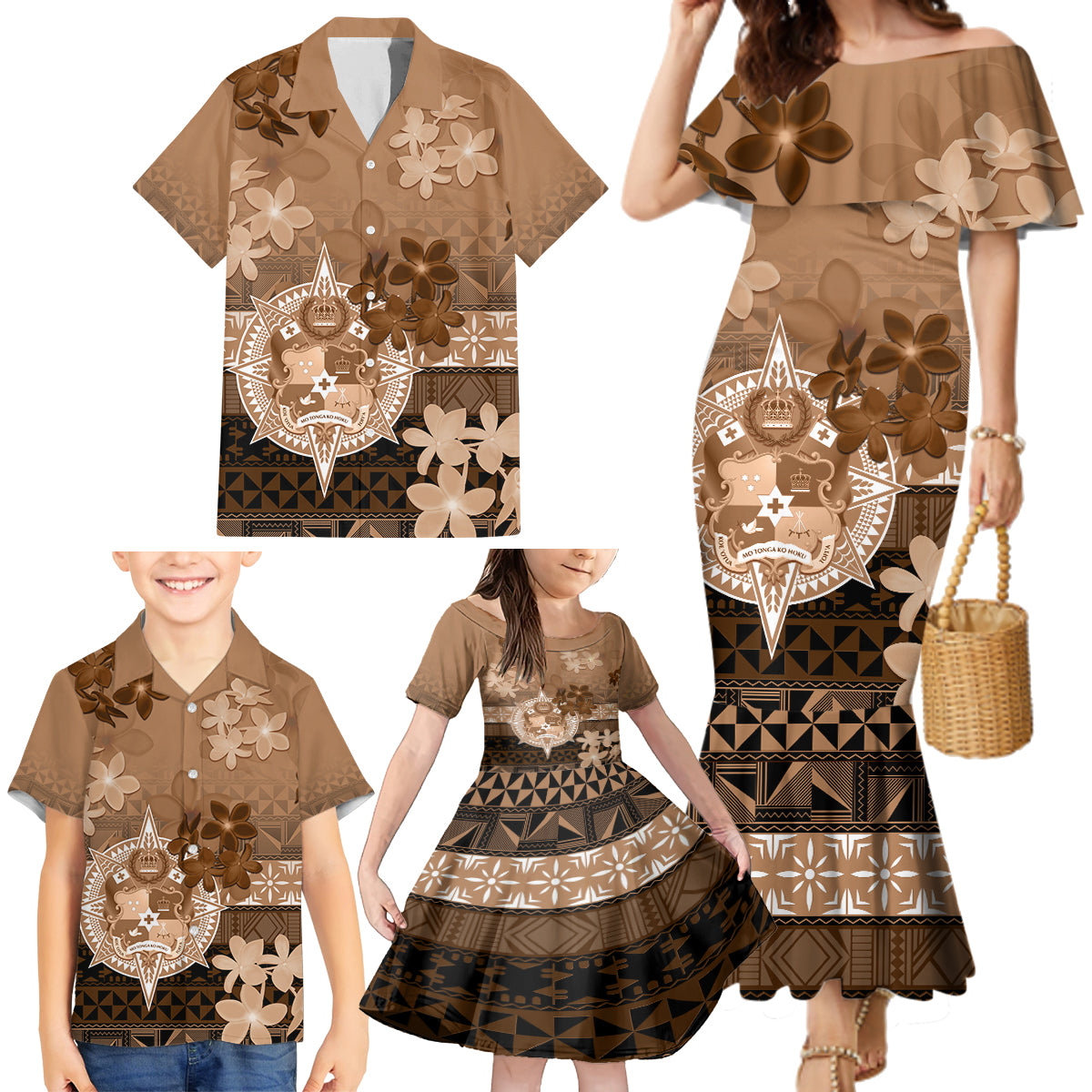 Tonga Emancipation Day Family Matching Mermaid Dress and Hawaiian Shirt Tongan Kupesi Ngatu Pattern Vintage Style