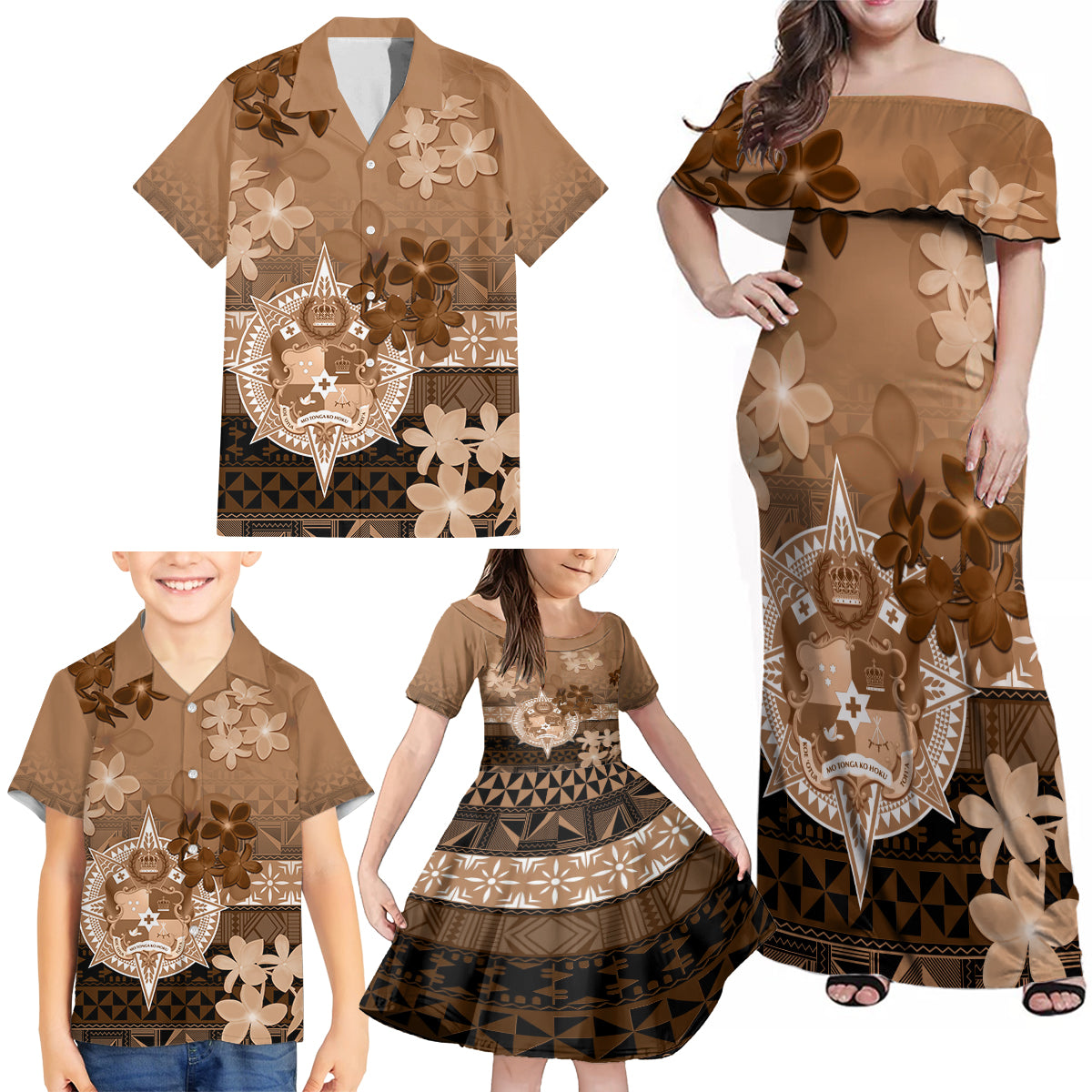 Tonga Emancipation Day Family Matching Off Shoulder Maxi Dress and Hawaiian Shirt Tongan Kupesi Ngatu Pattern Vintage Style