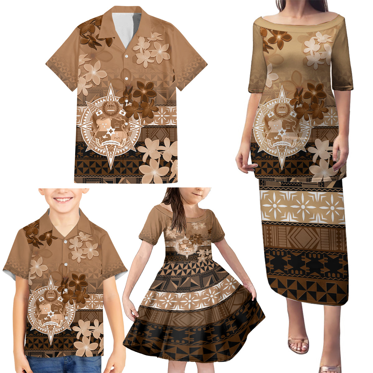 Tonga Emancipation Day Family Matching Puletasi and Hawaiian Shirt Tongan Kupesi Ngatu Pattern Vintage Style