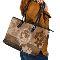Tonga Emancipation Day Leather Tote Bag Tongan Kupesi Ngatu Pattern Vintage Style LT05 - Polynesian Pride
