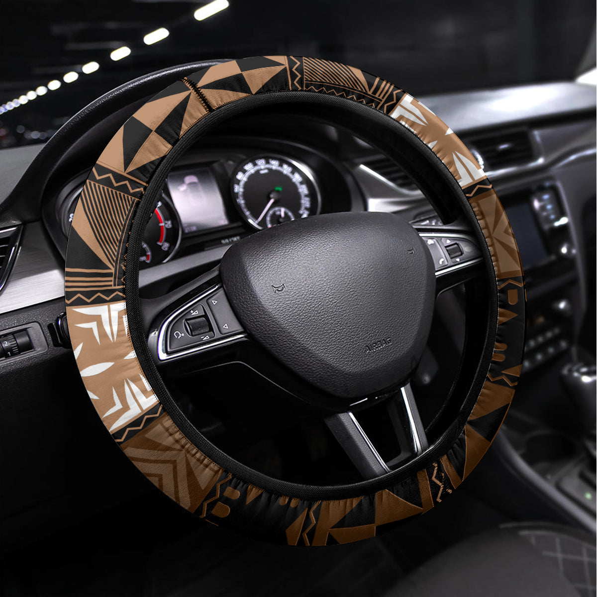 Tonga Emancipation Day Steering Wheel Cover Tongan Kupesi Ngatu Pattern Vintage Style LT05 Universal Fit Brown - Polynesian Pride