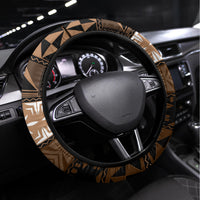 Tonga Emancipation Day Steering Wheel Cover Tongan Kupesi Ngatu Pattern Vintage Style LT05 Universal Fit Brown - Polynesian Pride