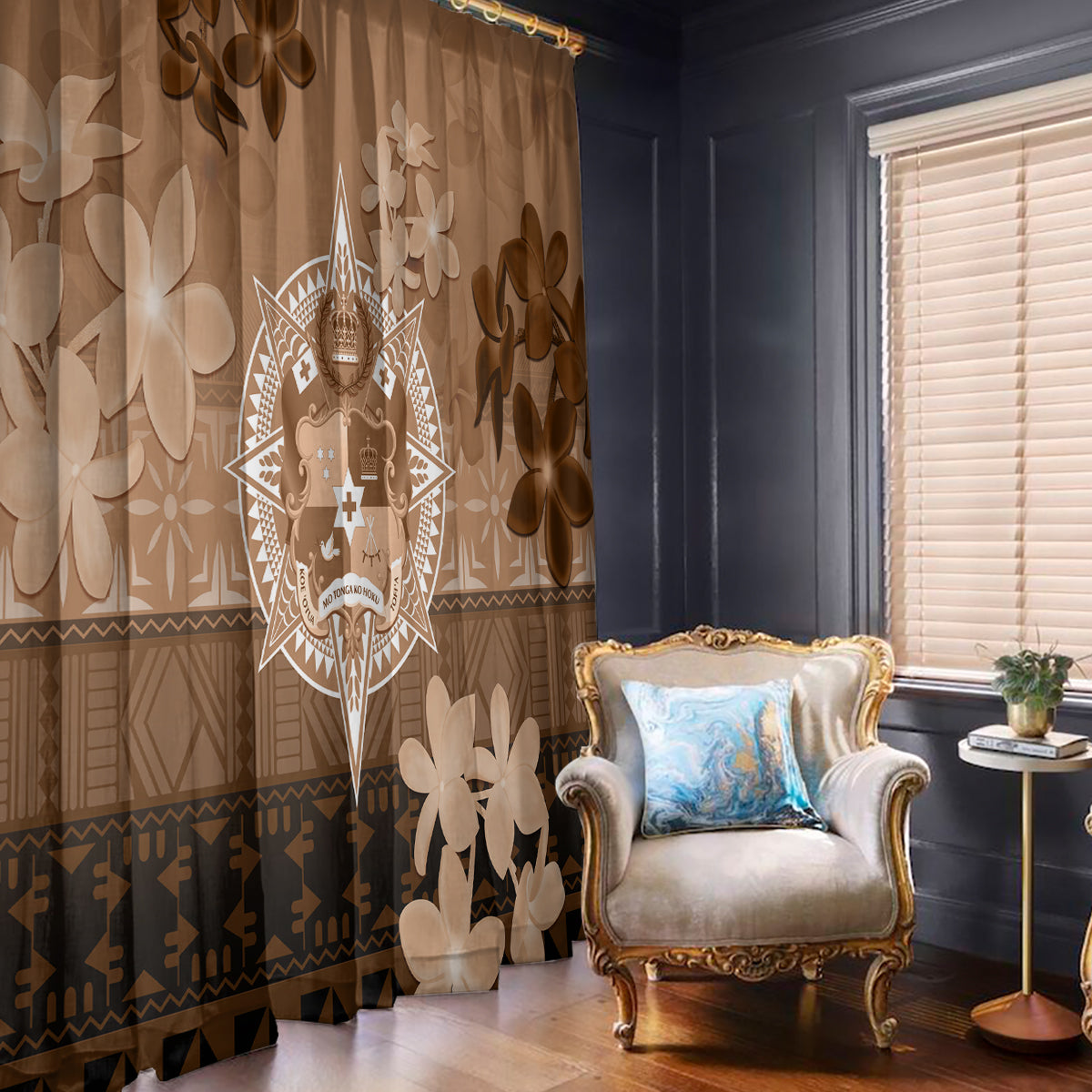 Tonga Emancipation Day Window Curtain Tongan Kupesi Ngatu Pattern Vintage Style LT05 - Polynesian Pride