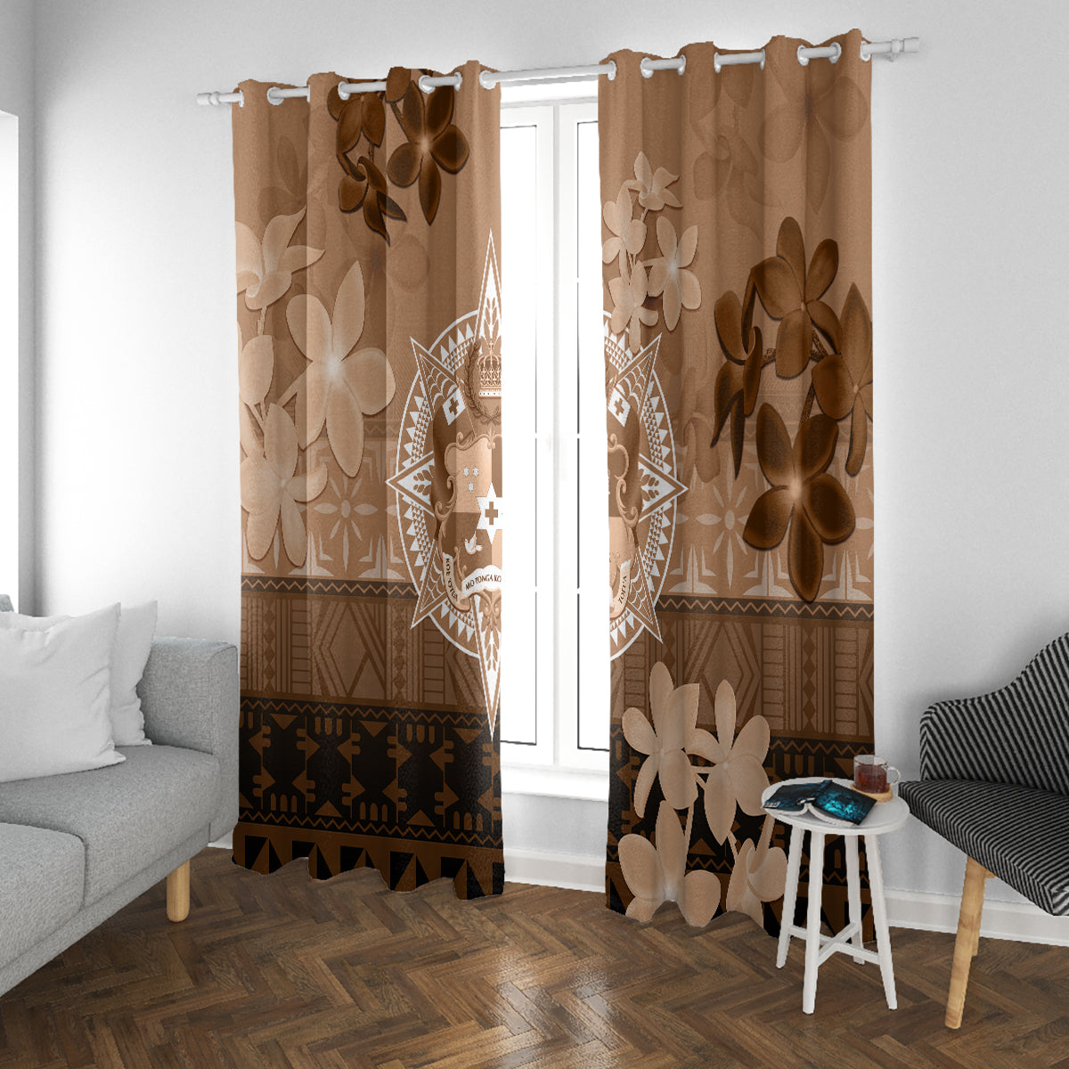 Tonga Emancipation Day Window Curtain Tongan Kupesi Ngatu Pattern Vintage Style LT05 With Grommets Brown - Polynesian Pride