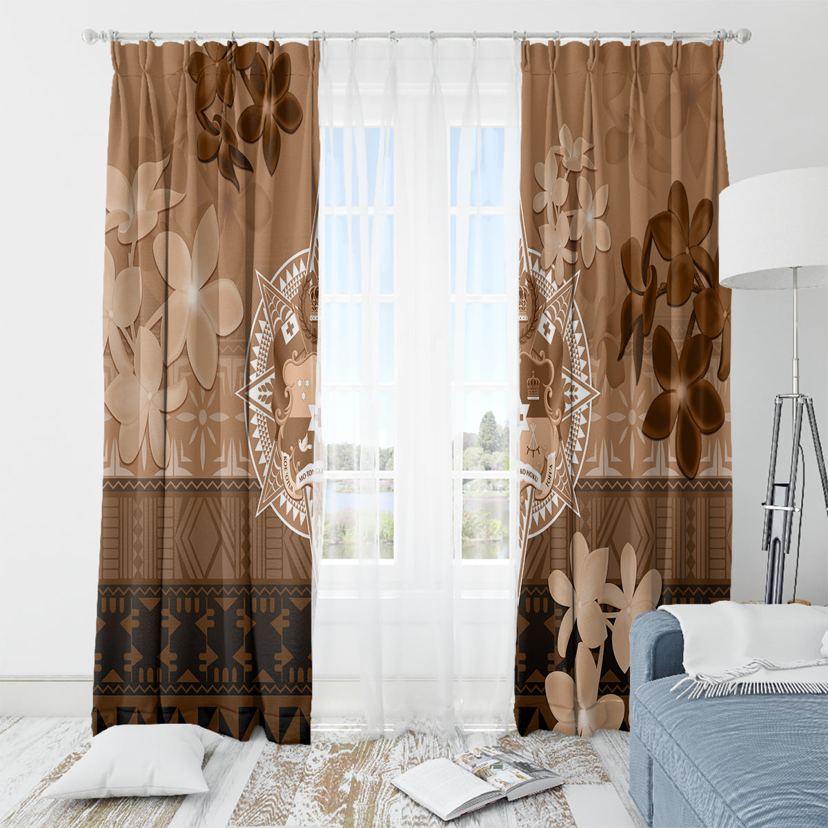 Tonga Emancipation Day Window Curtain Tongan Kupesi Ngatu Pattern Vintage Style LT05 - Polynesian Pride