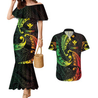 AAPI Heritage Month Couples Matching Mermaid Dress and Hawaiian Shirt Kanaka Maoli Polynesian Tribal Wave