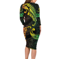 AAPI Heritage Month Family Matching Long Sleeve Bodycon Dress and Hawaiian Shirt Kanaka Maoli Polynesian Tribal Wave