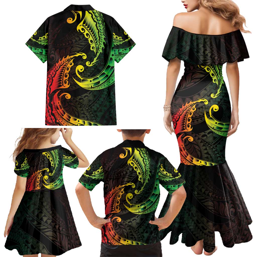 AAPI Heritage Month Family Matching Mermaid Dress and Hawaiian Shirt Kanaka Maoli Polynesian Tribal Wave