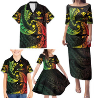 AAPI Heritage Month Family Matching Puletasi and Hawaiian Shirt Kanaka Maoli Polynesian Tribal Wave