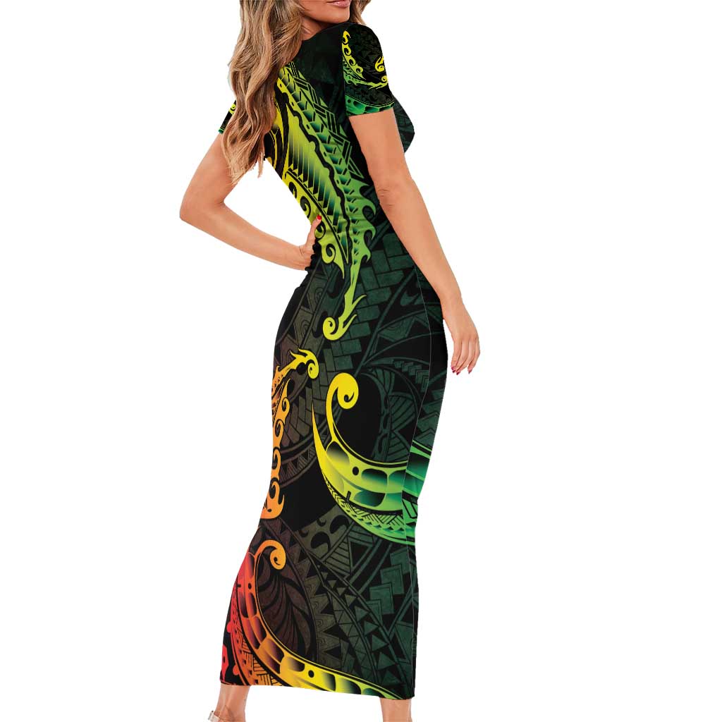 AAPI Heritage Month Family Matching Short Sleeve Bodycon Dress and Hawaiian Shirt Kanaka Maoli Polynesian Tribal Wave