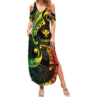 AAPI Heritage Month Family Matching Summer Maxi Dress and Hawaiian Shirt Kanaka Maoli Polynesian Tribal Wave