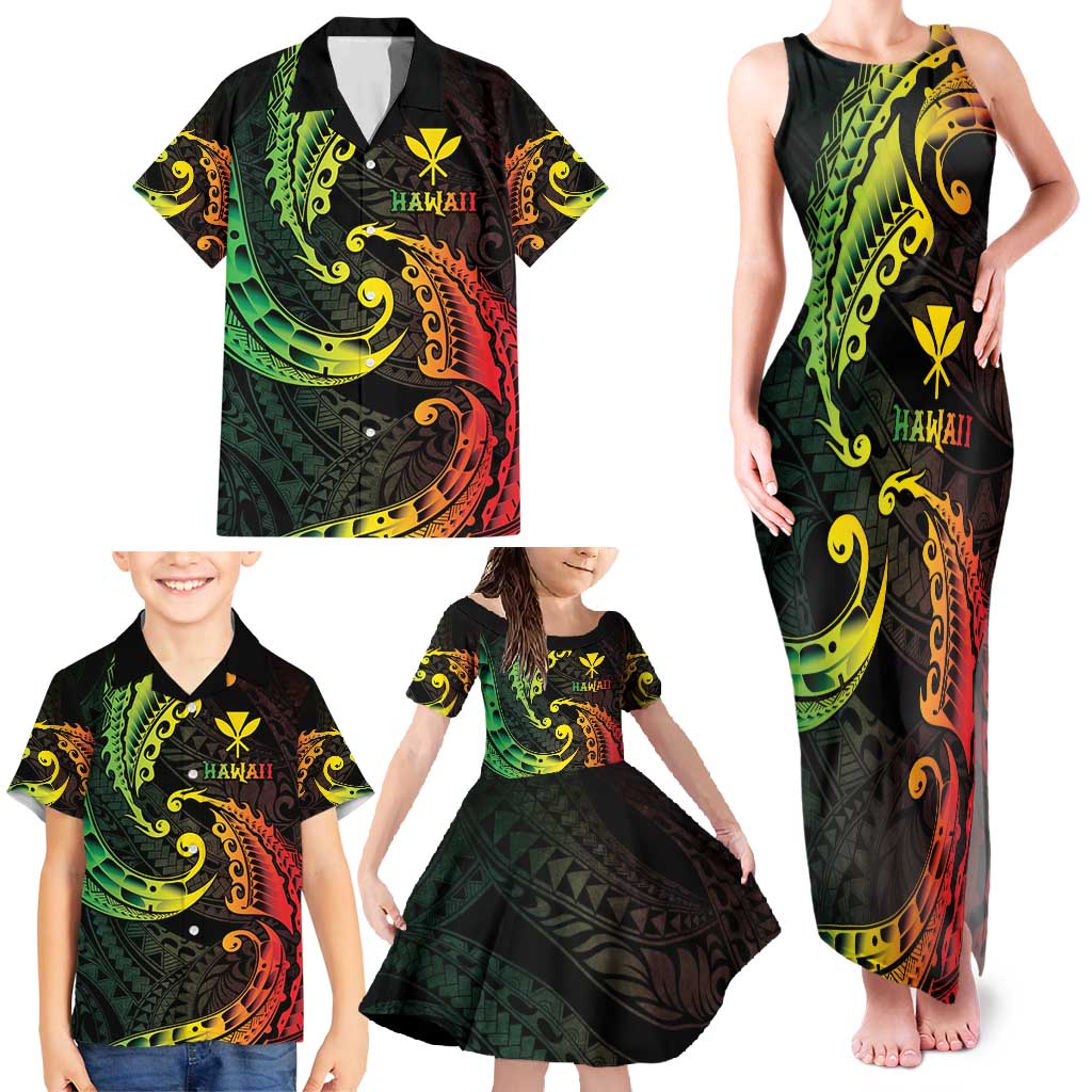 AAPI Heritage Month Family Matching Tank Maxi Dress and Hawaiian Shirt Kanaka Maoli Polynesian Tribal Wave