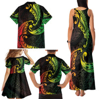 AAPI Heritage Month Family Matching Tank Maxi Dress and Hawaiian Shirt Kanaka Maoli Polynesian Tribal Wave