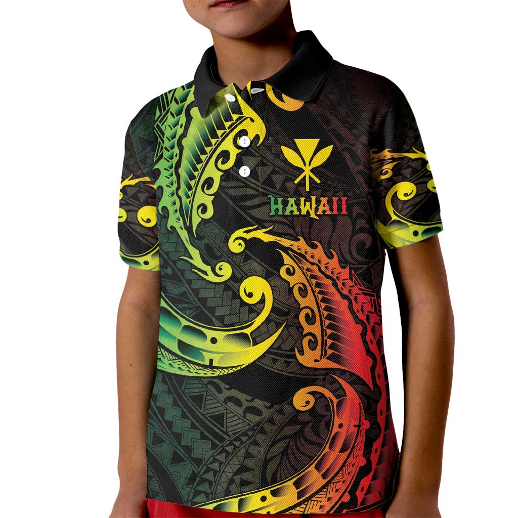 AAPI Heritage Month Kid Polo Shirt Kanaka Maoli Polynesian Tribal Wave