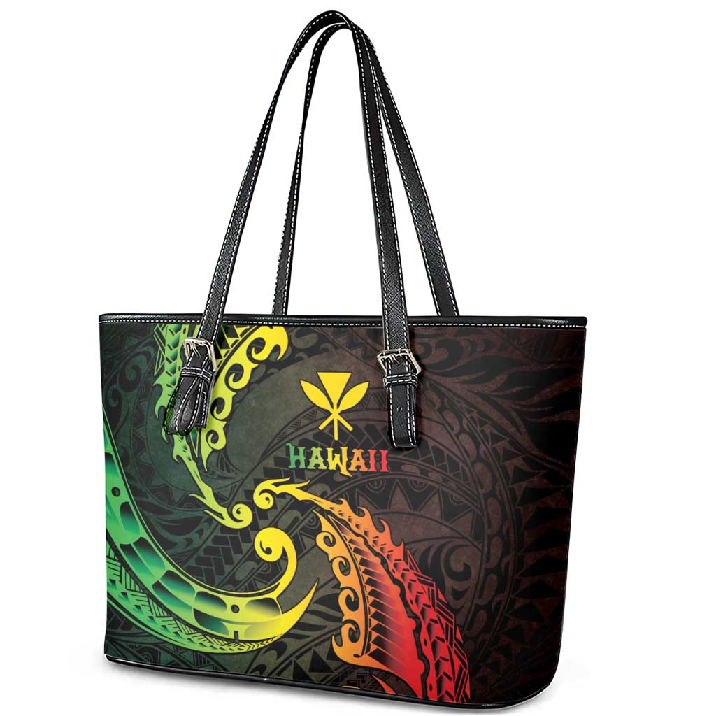 AAPI Heritage Month Leather Tote Bag Kanaka Maoli Polynesian Tribal Wave