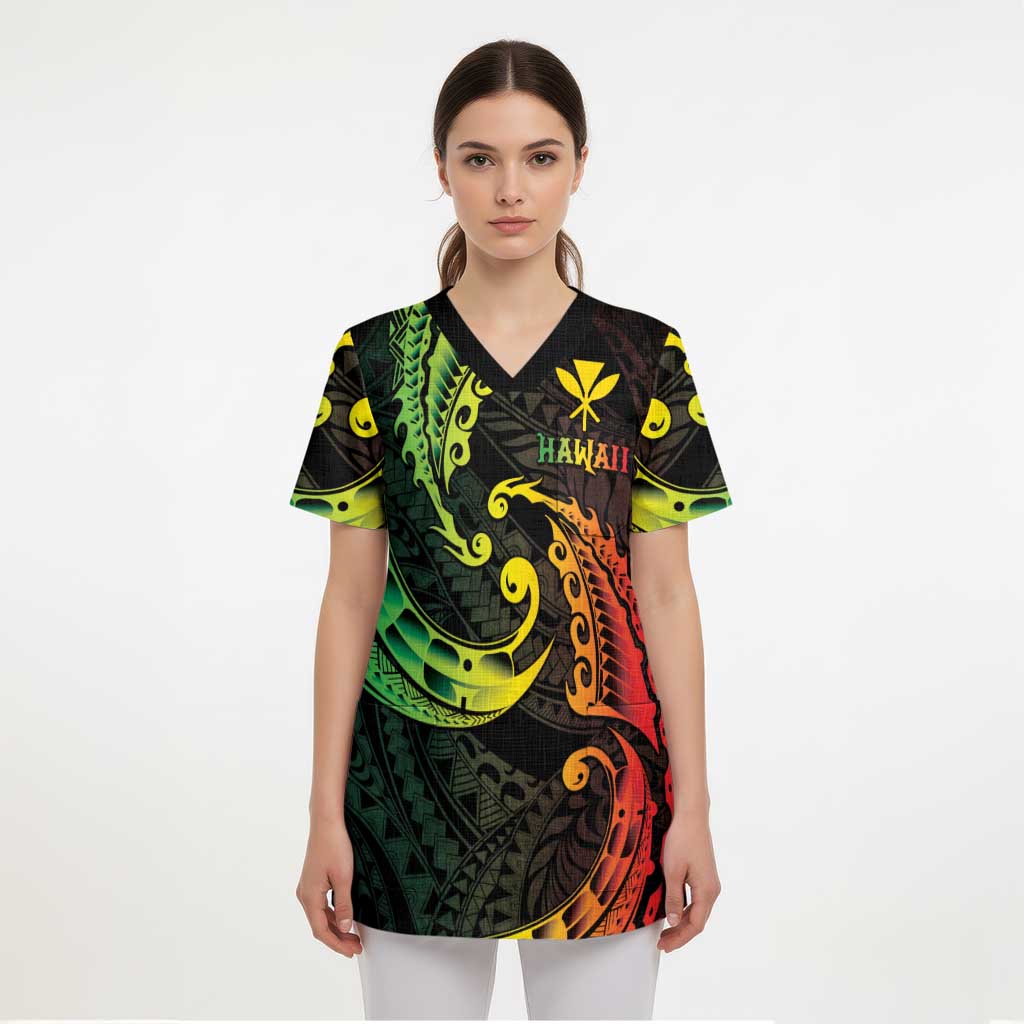 AAPI Heritage Month Scrub Top Kanaka Maoli Polynesian Tribal Wave LT05 - Polynesian Pride