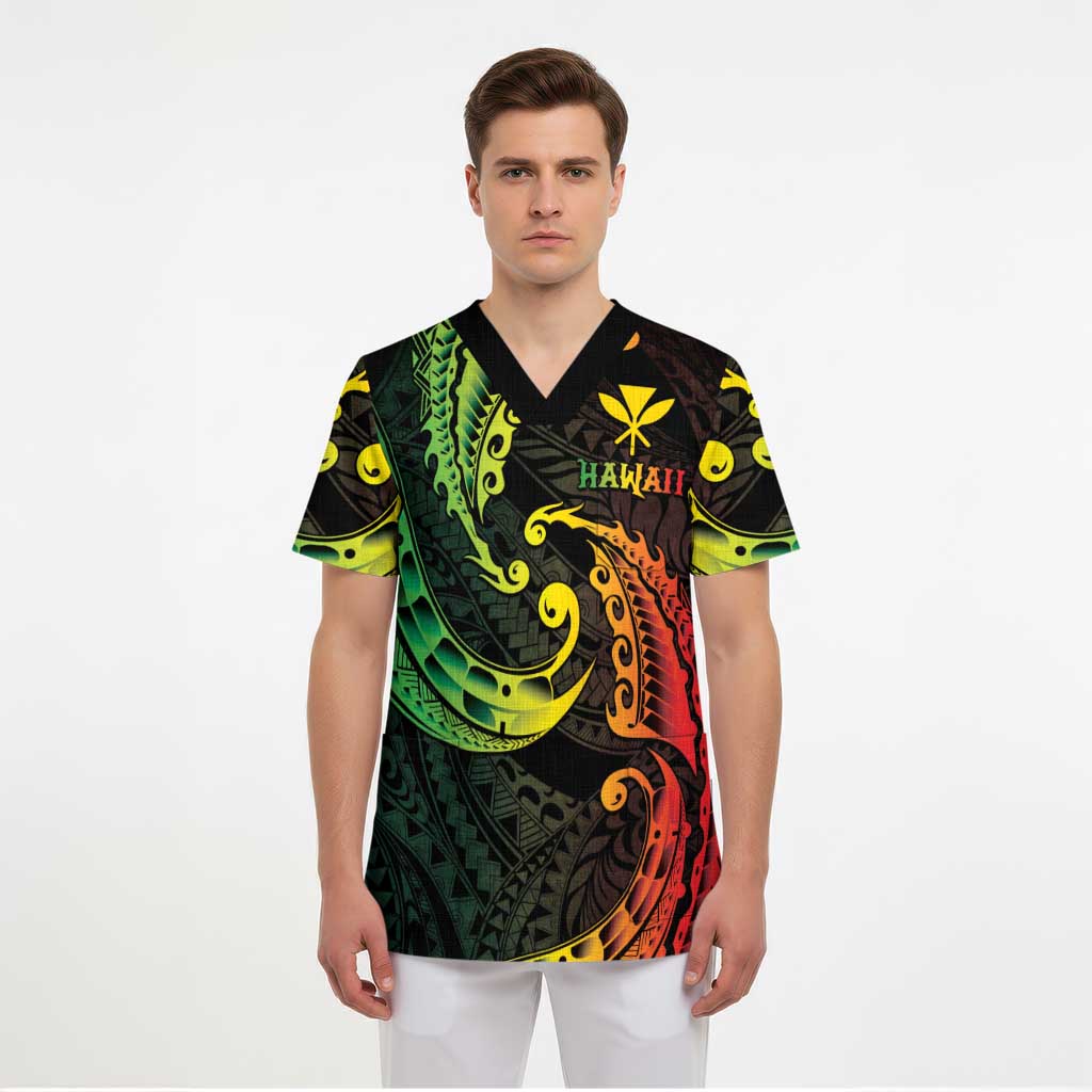 AAPI Heritage Month Scrub Top Kanaka Maoli Polynesian Tribal Wave LT05 - Polynesian Pride